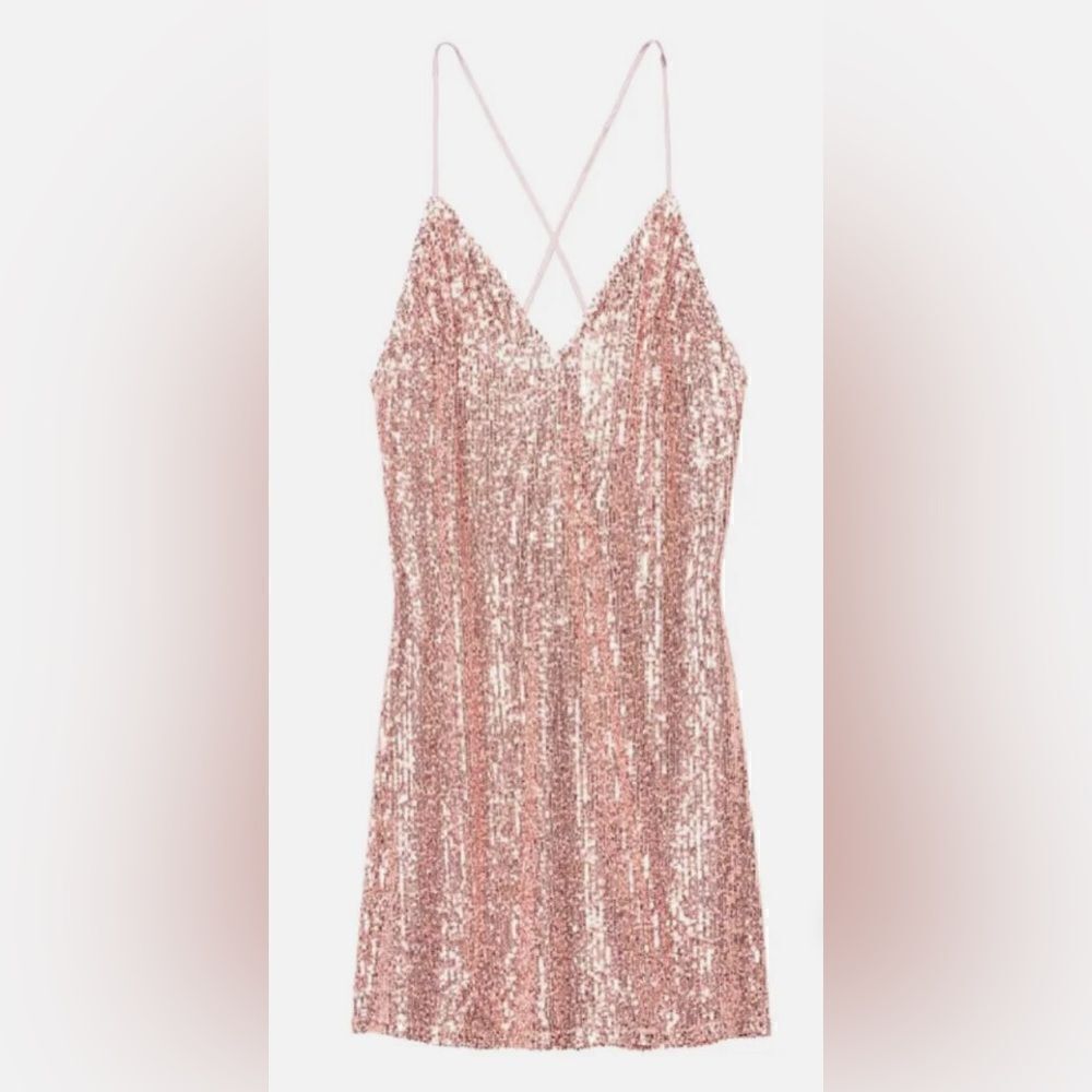 VICTORIAS SECRET SEQUIN SLIP DRESS CRISS CROSS PINK - Picture 12 of 12